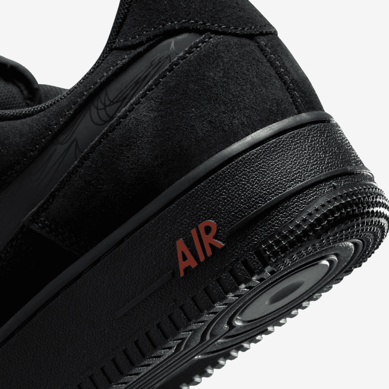 کتونی اورجینال برند Nike مدل Air Force 1 LV8 رنگ مشکی نمای بغل دهانه و زیره