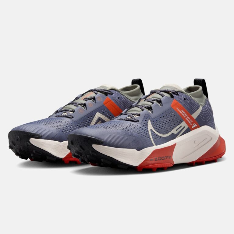کفش دویدن طبیعت اورجینال برند Nike مدل Zegama Trail رنگ بنفش روشن سفید و قرمز نمای بغل و جلو
