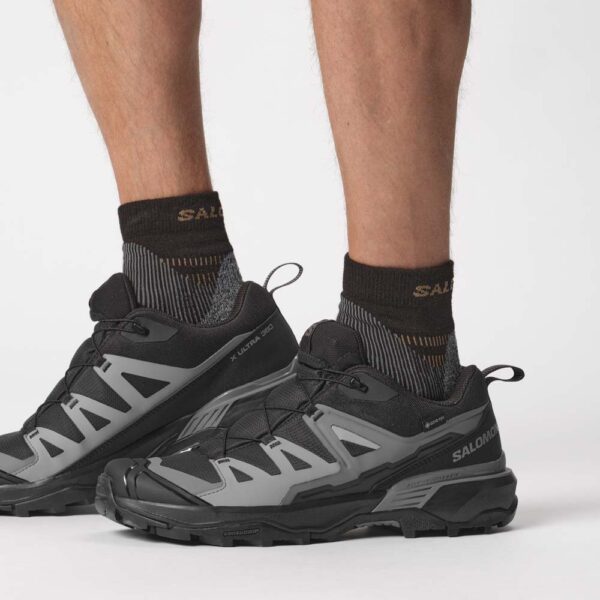 کفش دویدن طبیعت اورجینال برند Salomon مدل X Ultra 360 Gore-Tex رنگ مشکی و خاکستری داخل پا