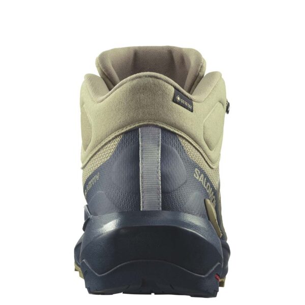 کفش دویدن طبیعت اورجینال برند Salomon مدل Elixir Activ Mid Gore-Tex رنگ زیتونی و سرمه ای از نمای پشت کفش