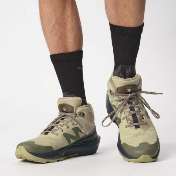 کفش دویدن طبیعت اورجینال برند Salomon مدل Elixir Activ Mid Gore-Tex رنگ زیتونی و سرمه ای داخل پا