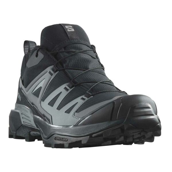 کفش دویدن طبیعت اورجینال برند Salomon مدل X Ultra 360 Gore-Tex رنگ مشکی و خاکستری از نمای جهت دار روبرو