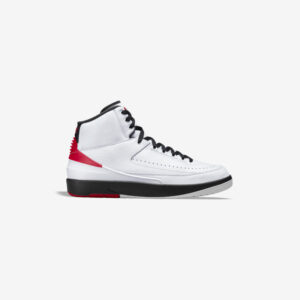 کفش بسکتبال اورجینال برند Nike مدل Air Jordan 2 با رنگ سفید و مشکی با جزئیات قرمز از نمای بغل