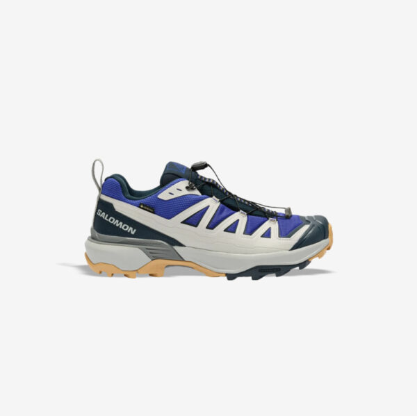 کفش دویدن طبیعت اورجینال برند سالومون Salomon مدل X Ultra 360 Edge Gore-Tex رنگ بنفش و طوسی با جزئیات مشکی از نمای بغل