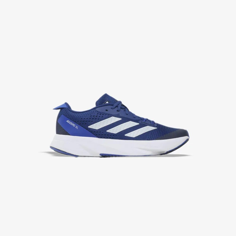 کفش دویدن مسابقه برند Adidas مدل Adizero SL رنگ سرمه ای و سفید نمای بغل