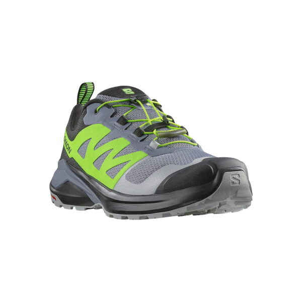 کفش دویدن طبیعت اورجینال برند Salomon مدل Zapatillas X-adventure M رنگ خاکستری و سبز نمای جهت دار از روبرو
