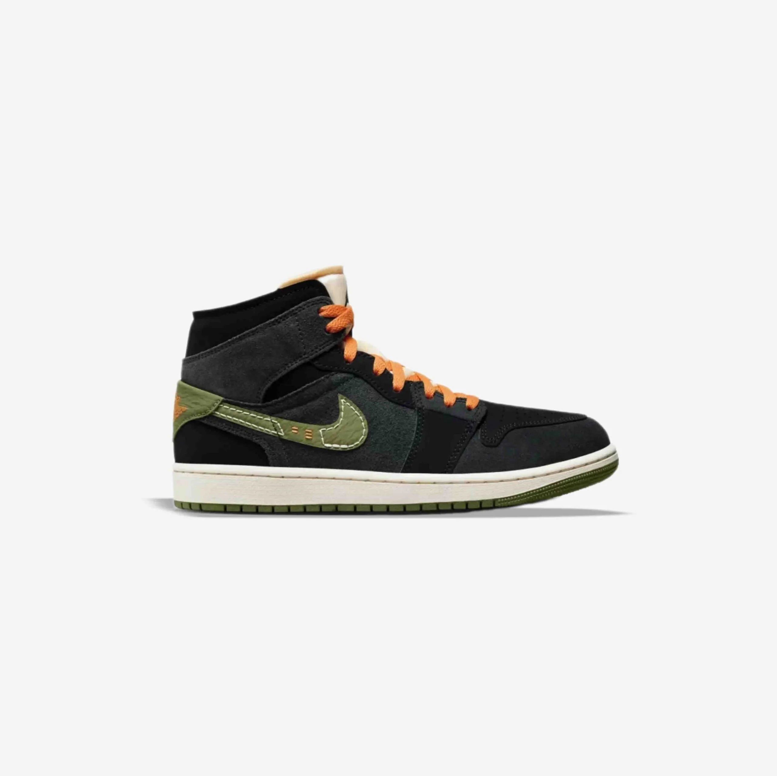 کتونی اورجینال برند Nike مدل Jordan 1 Mid SE Craft Halloween رنگ مشکی ، سبز و نارنجی نمای بغل